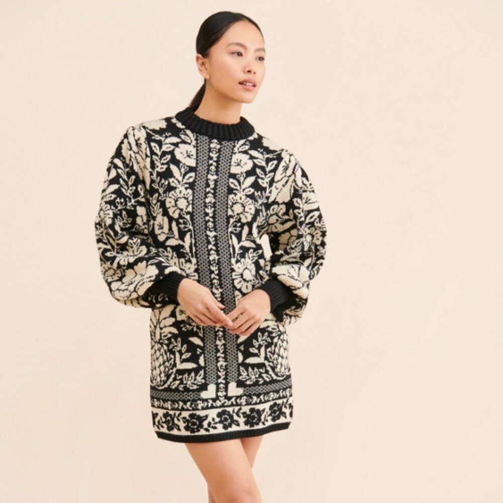 NWT Farm Rio Black Pineapple Garden Mini Sweater Dress Size M